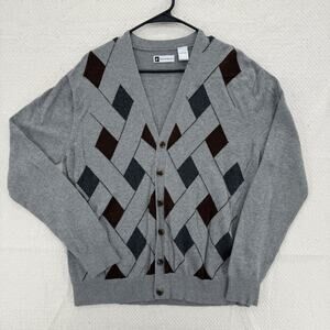 Vintage Bachrach Mens Argyle Knit Grandpacore Cardigan Sweater Size L Geometric